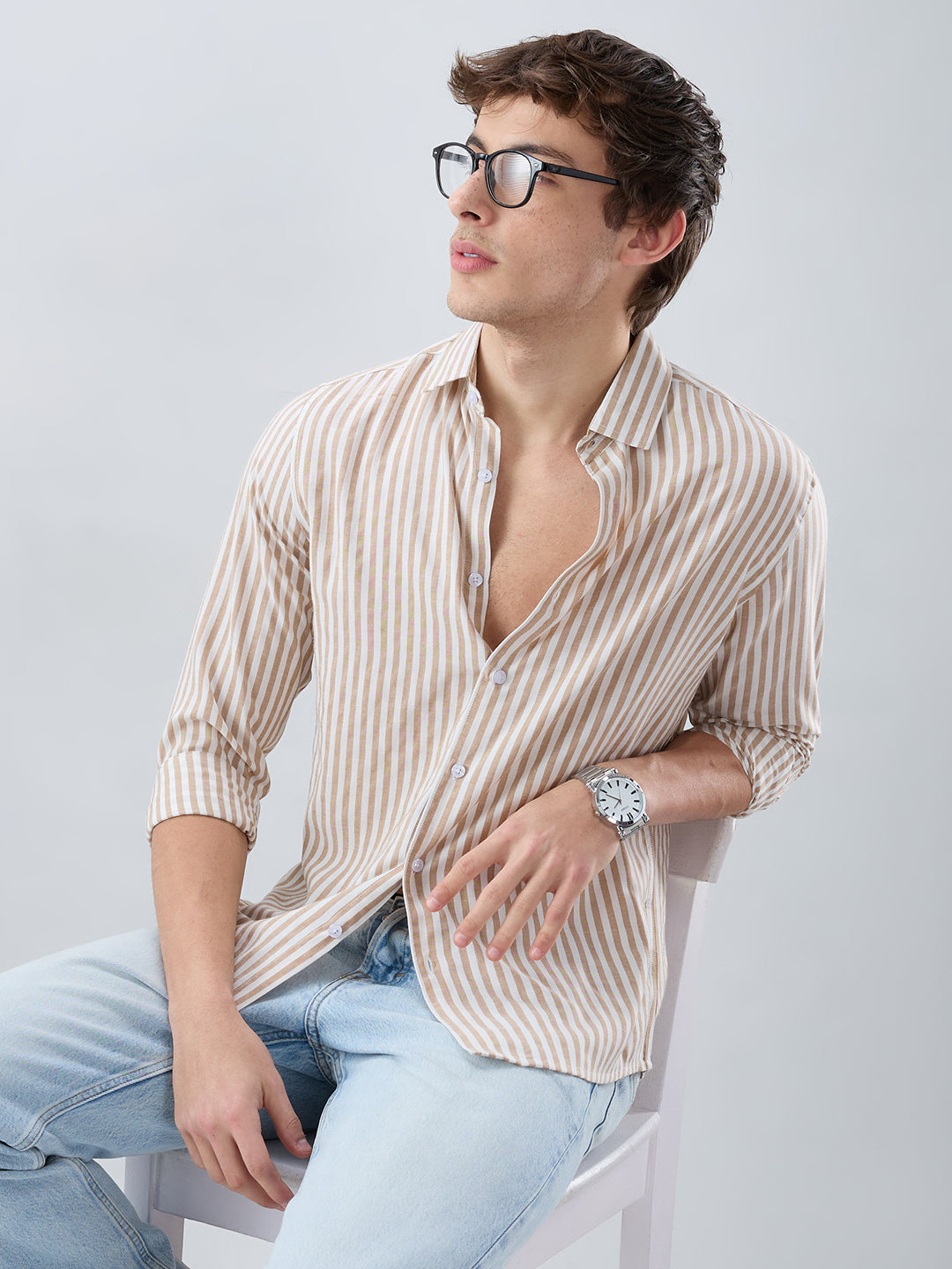 Classic Brown Candy Striped Vacation Shirt