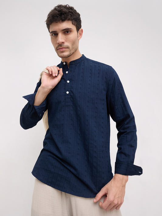 Artisan Navy Dobby Striped Kurta