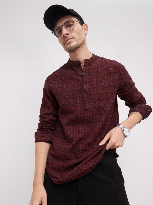 Rich Architectural Weave Red Jacquard Kurta