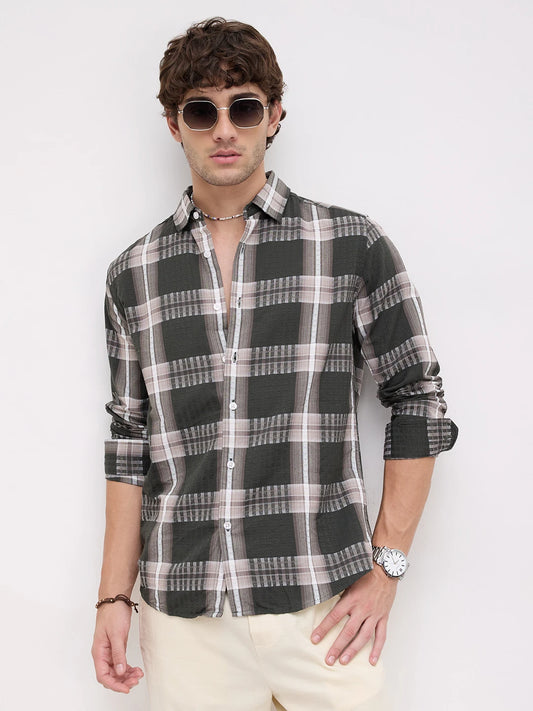 Forest Green Soft Textured Checks Shirt