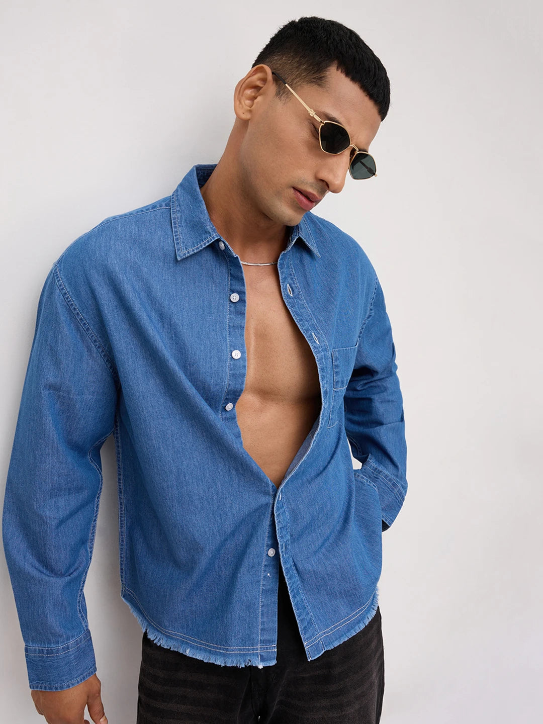 Vintage Ocean Denim Boxy Fit Crop Shirt