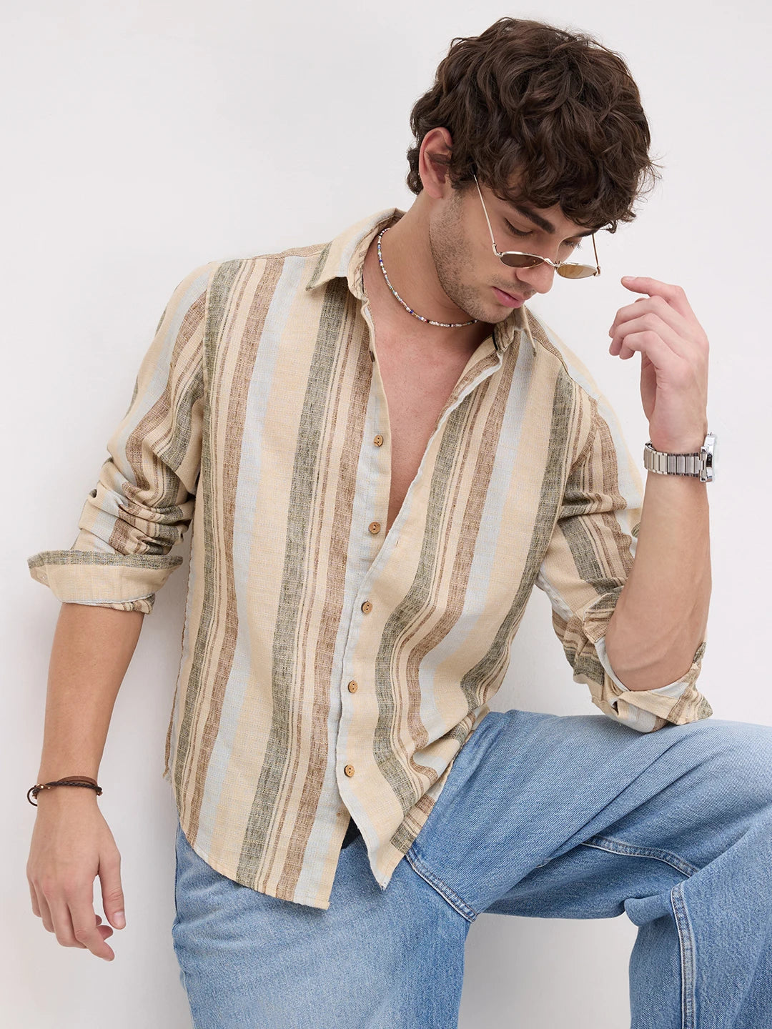 Multi Colour Elemental Slub Striped Shirt