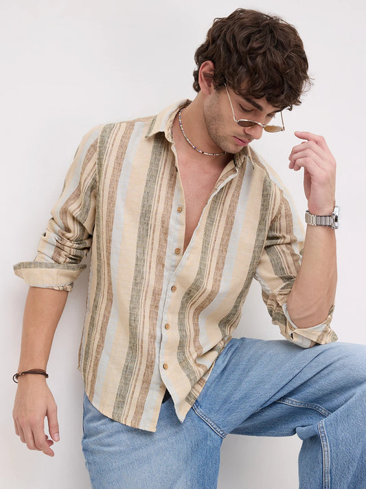 Multi Colour Elemental Slub Striped Shirt