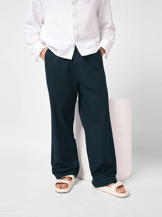 Navy Fine Weave Straight Fit Trousers