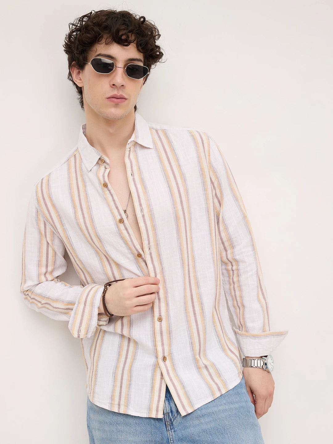 Sunwashed Multi Striped Slub Textured Shirt