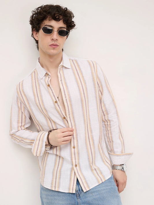 Sunwashed Multi Striped Slub Textured Shirt