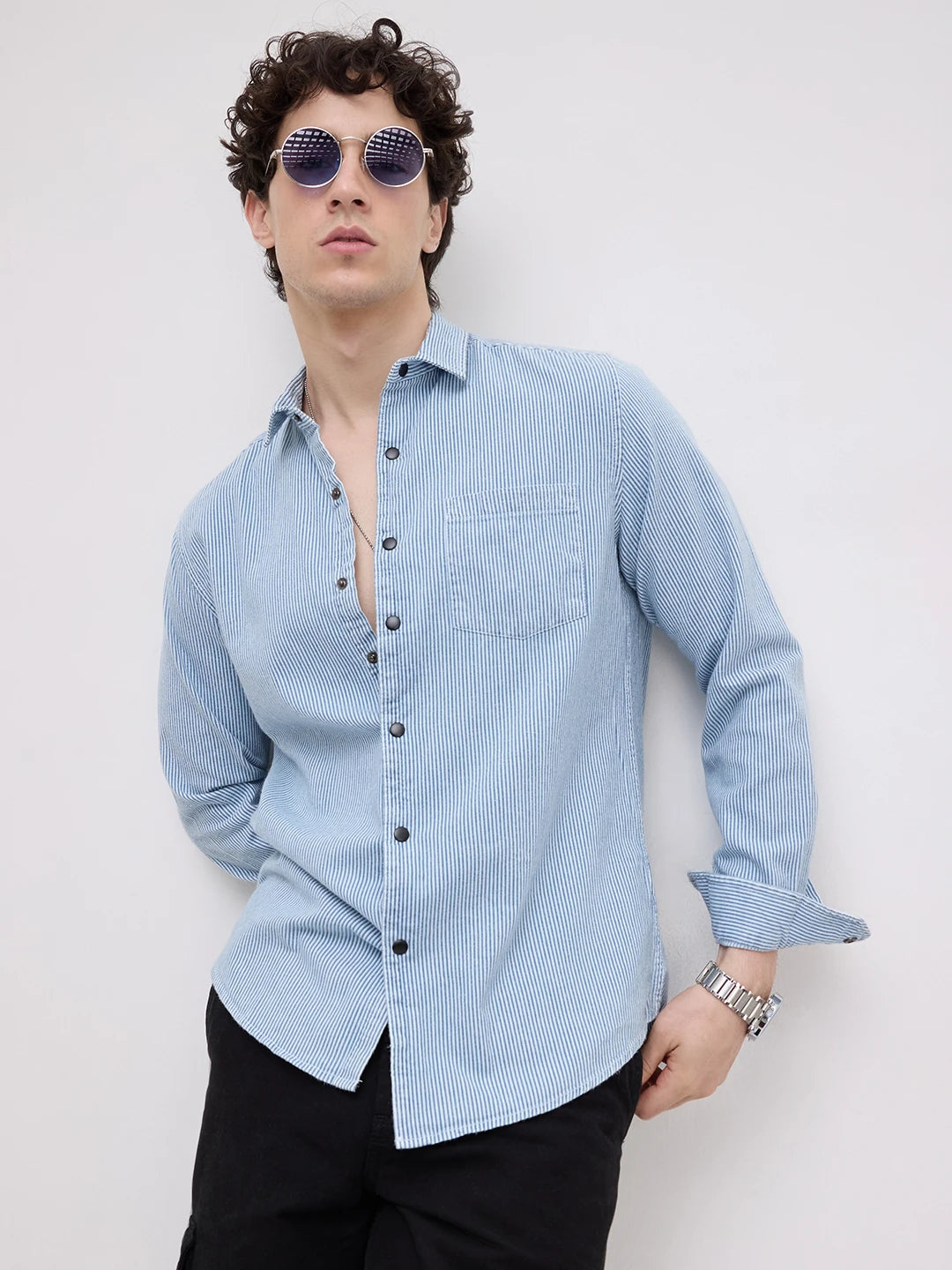 Denim Blue Pencil Stripe Shirt