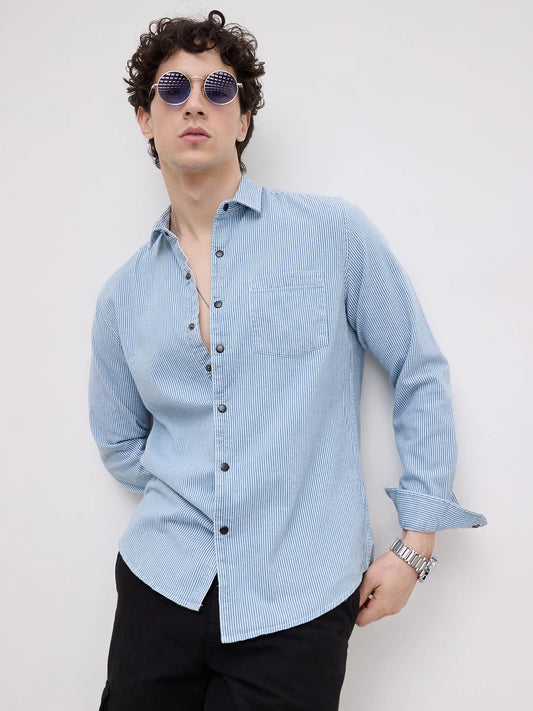 Denim Blue Pencil Stripe Shirt