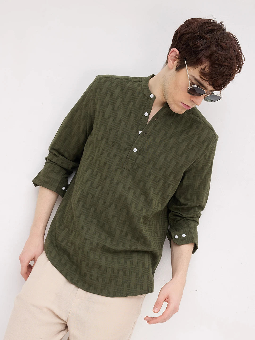Elevated Olive Architectural Weave Kurta