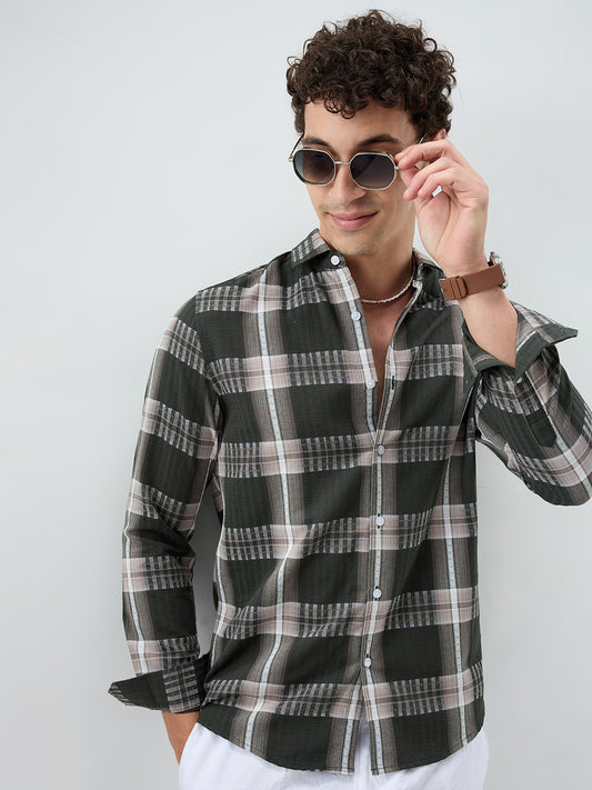 Forest Green Soft Textured Checks Shirt