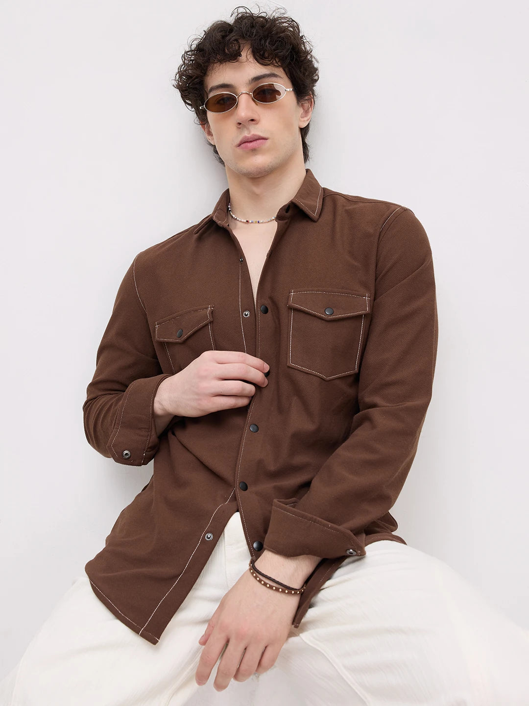 Hickory Brown Twin Pocket Knitted Overshirt