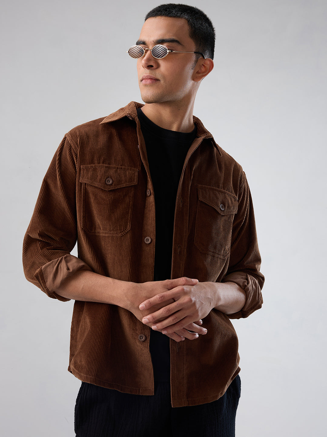 Cocoa Brown Corduroy Double Pocket Overshirt