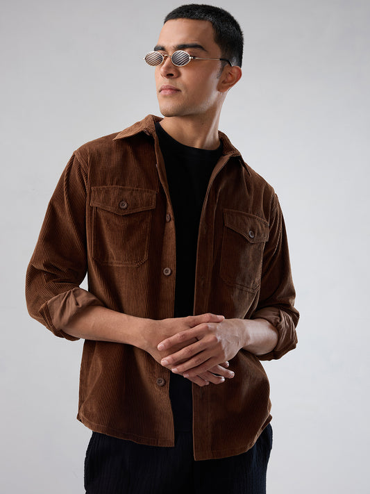 Cocoa Brown Corduroy Double Pocket Overshirt