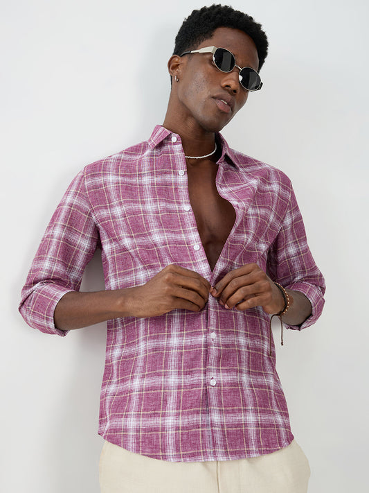 Vintage Maroon Plaid Checks Textured Shirt