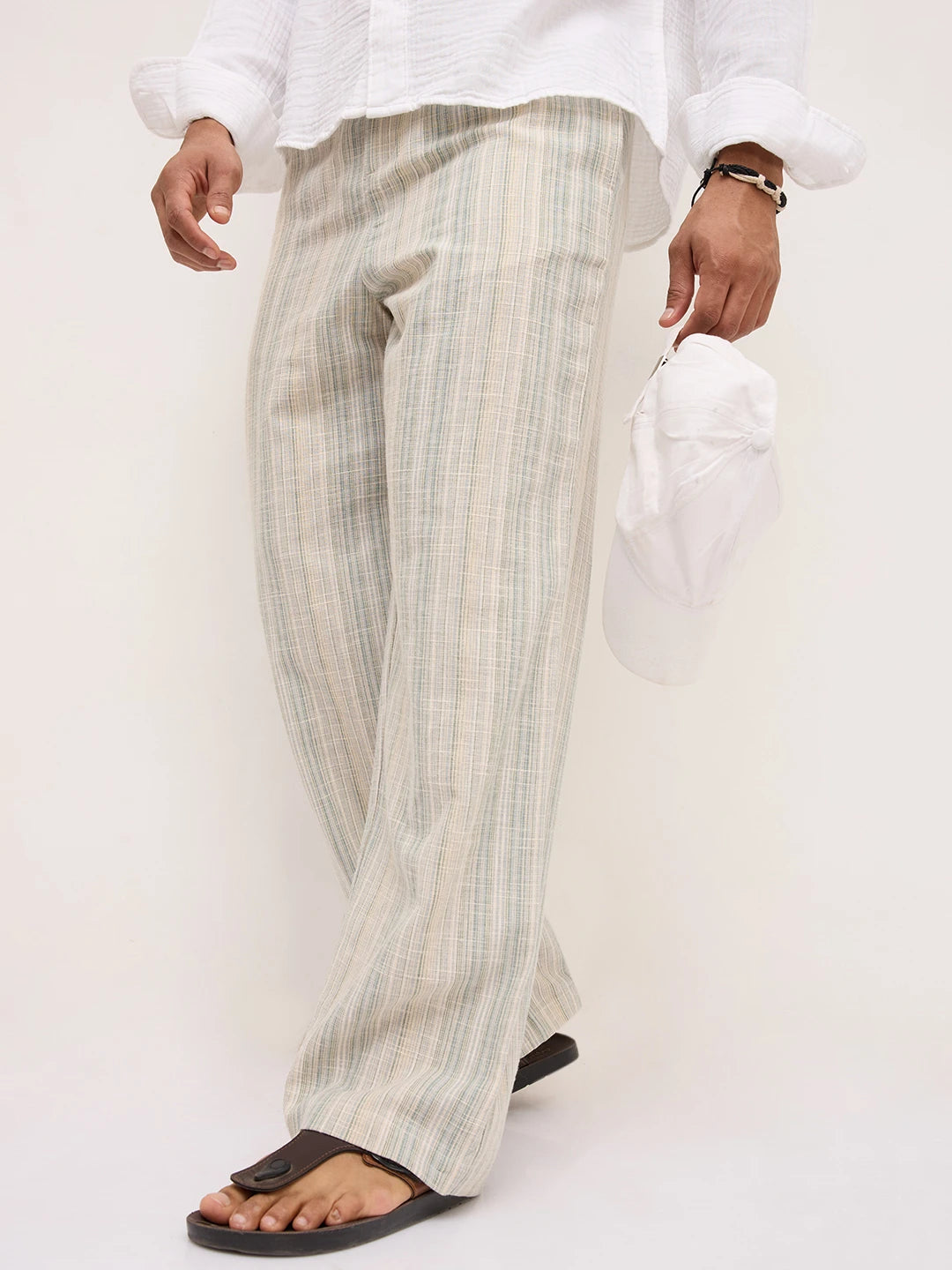 Coastal Breeze Multicolor Slub Striped Wide Leg Trousers