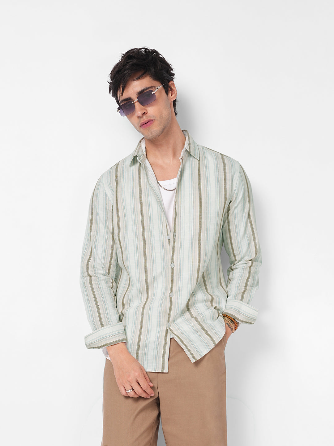 Tan & Blue Multi Stripe Classic Shirt