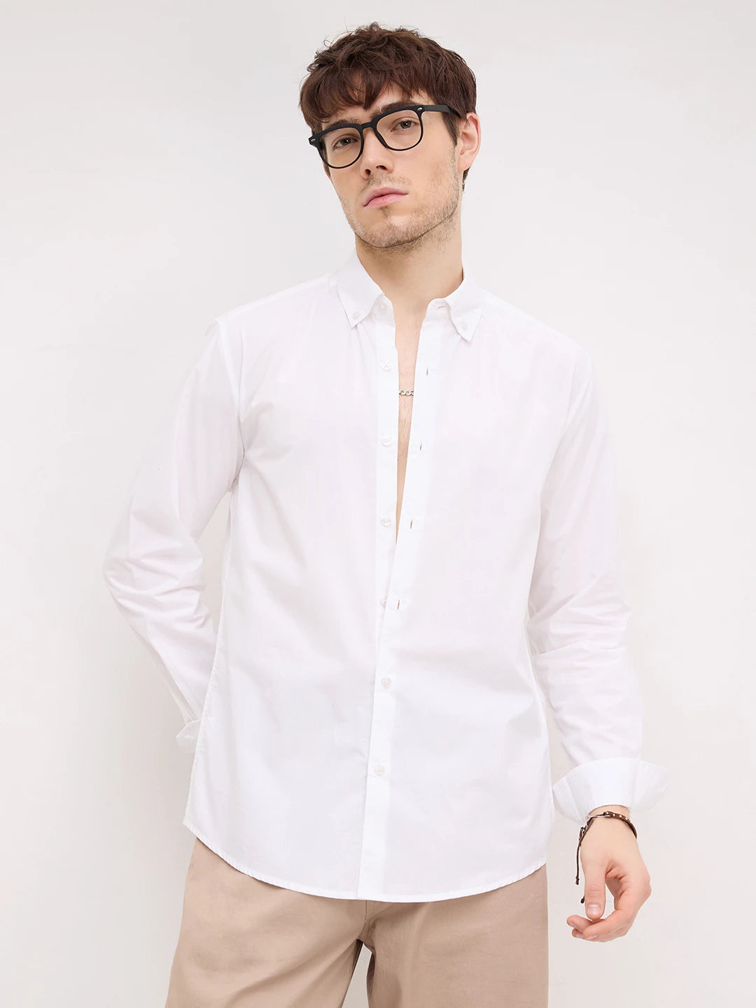 Pure White Button-Down Collar Business Shirt