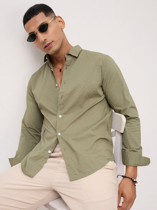 Artichoke Green Minimal Textured Shirt