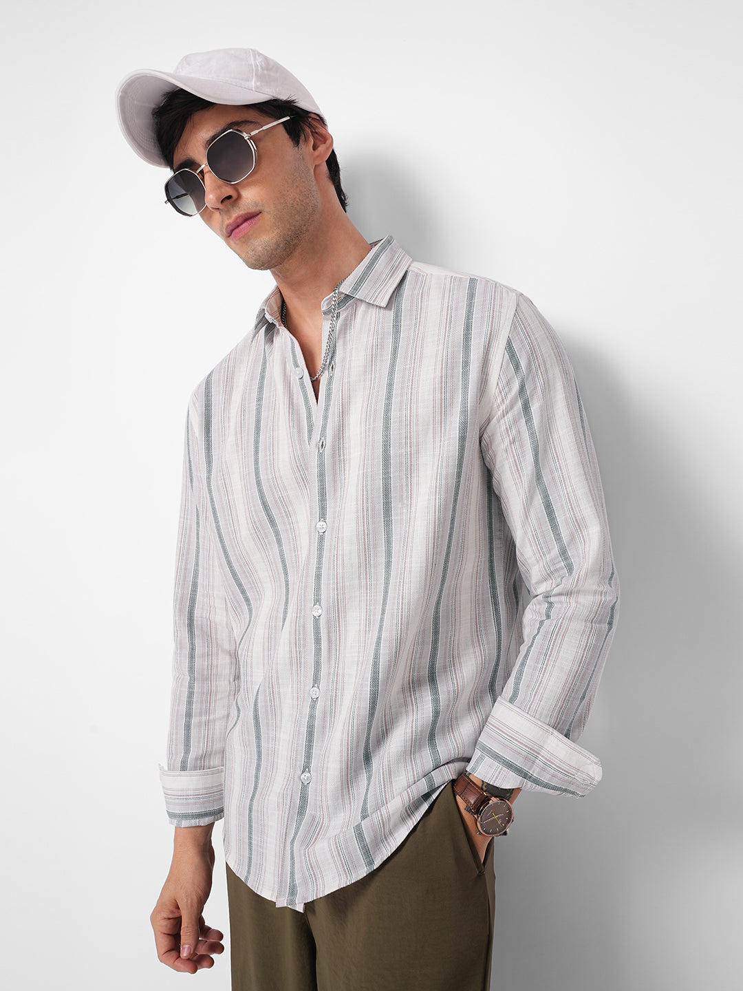 Elegant Grey Multi Pinstripe Panel Shirt