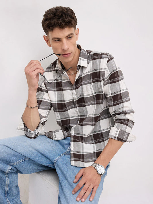Classic White & Brown Tartan Checks Shirt