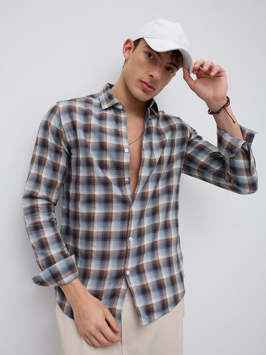 Grey & Brown Ombre Checks Classic Shirt