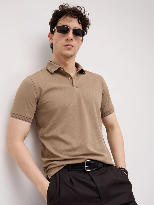 Khaki Diamond Weave Polo Knit T-Shirt
