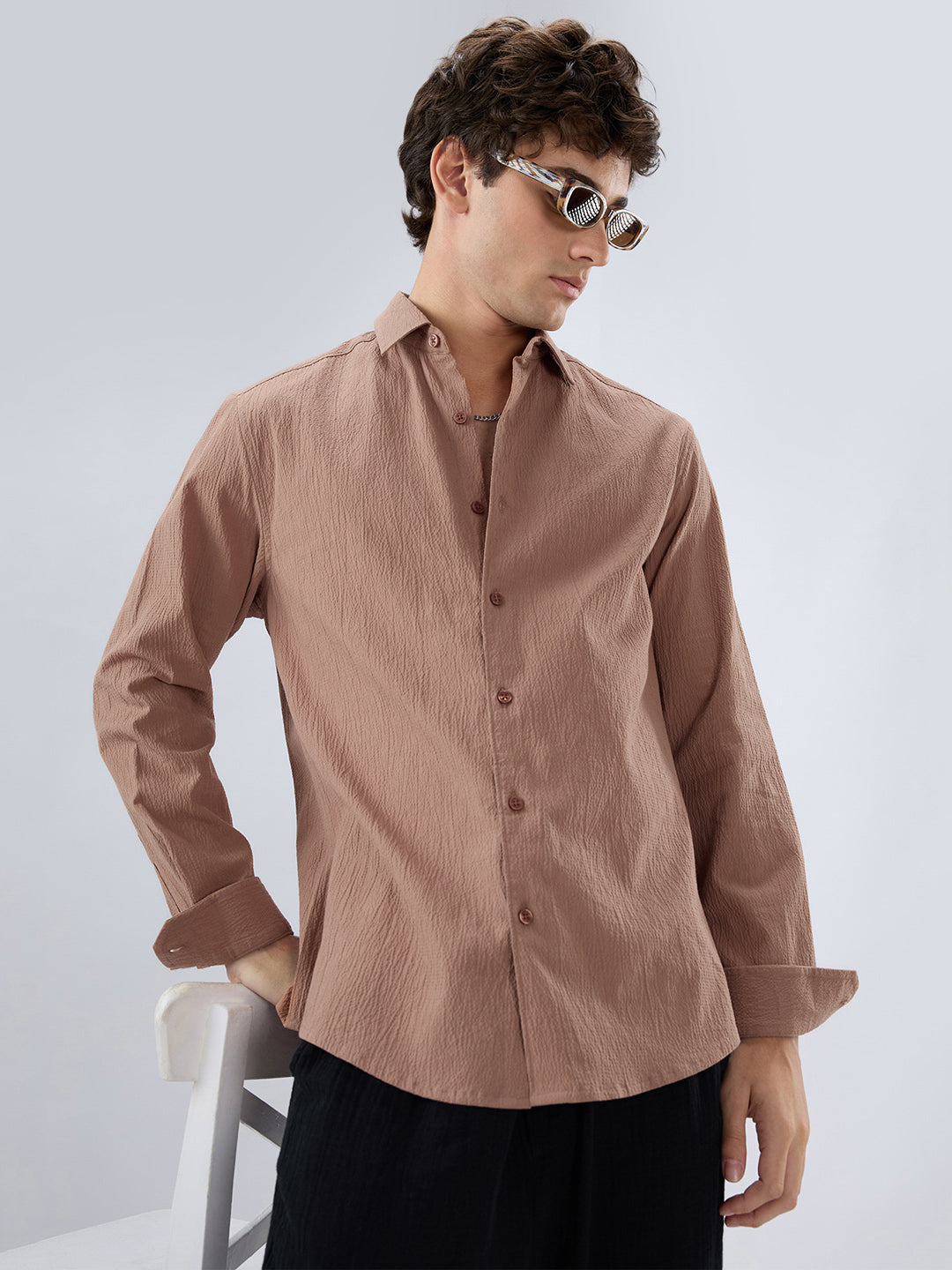 Elegant Apricot Textured Shirt