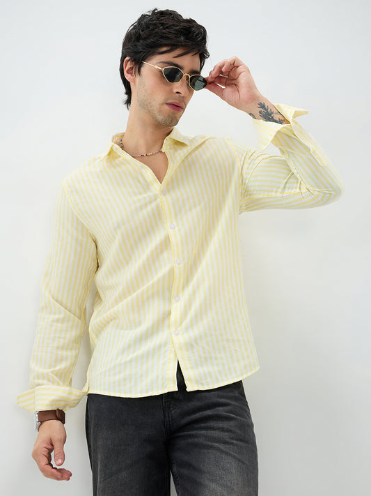 Butter Yellow Candy Striped Vacation Shirt