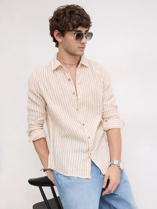 Ivory & Brown Burlap Striped Shirt
