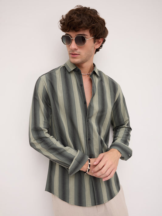 Olive Atrisan Shadow Woven Striped Statement Shirt