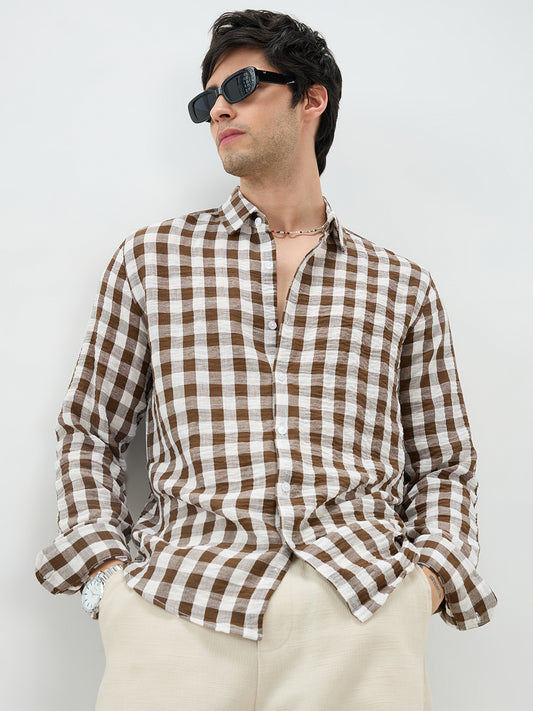 Cocoa Brown & White Gingham Checks Shirt