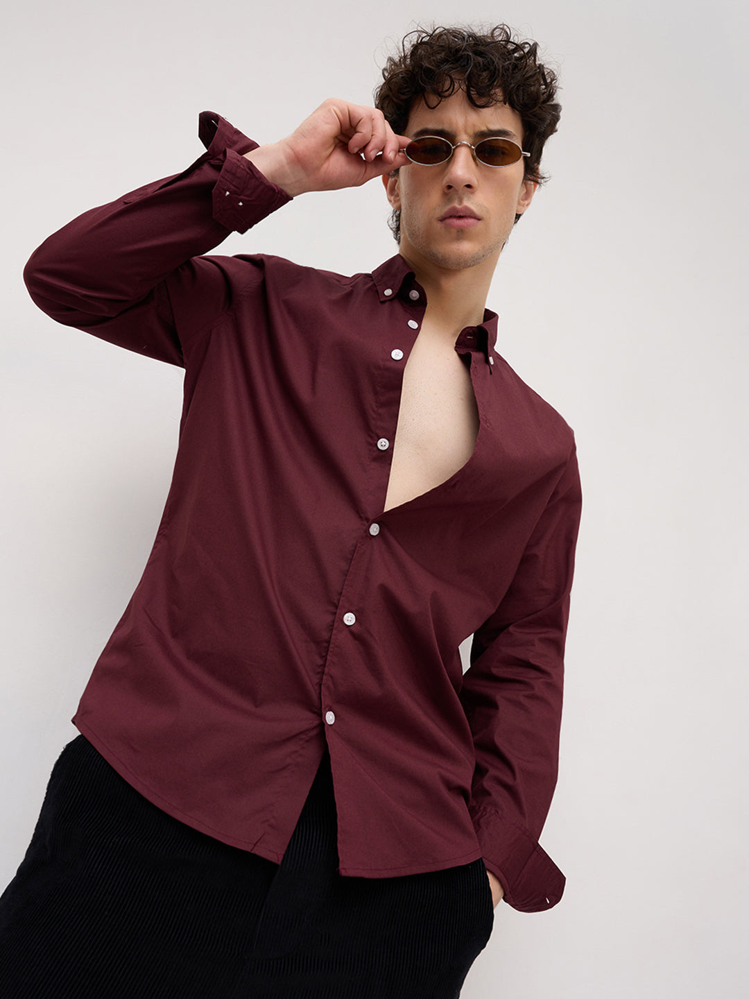 Maroon Button-Down Collar Business Shirt