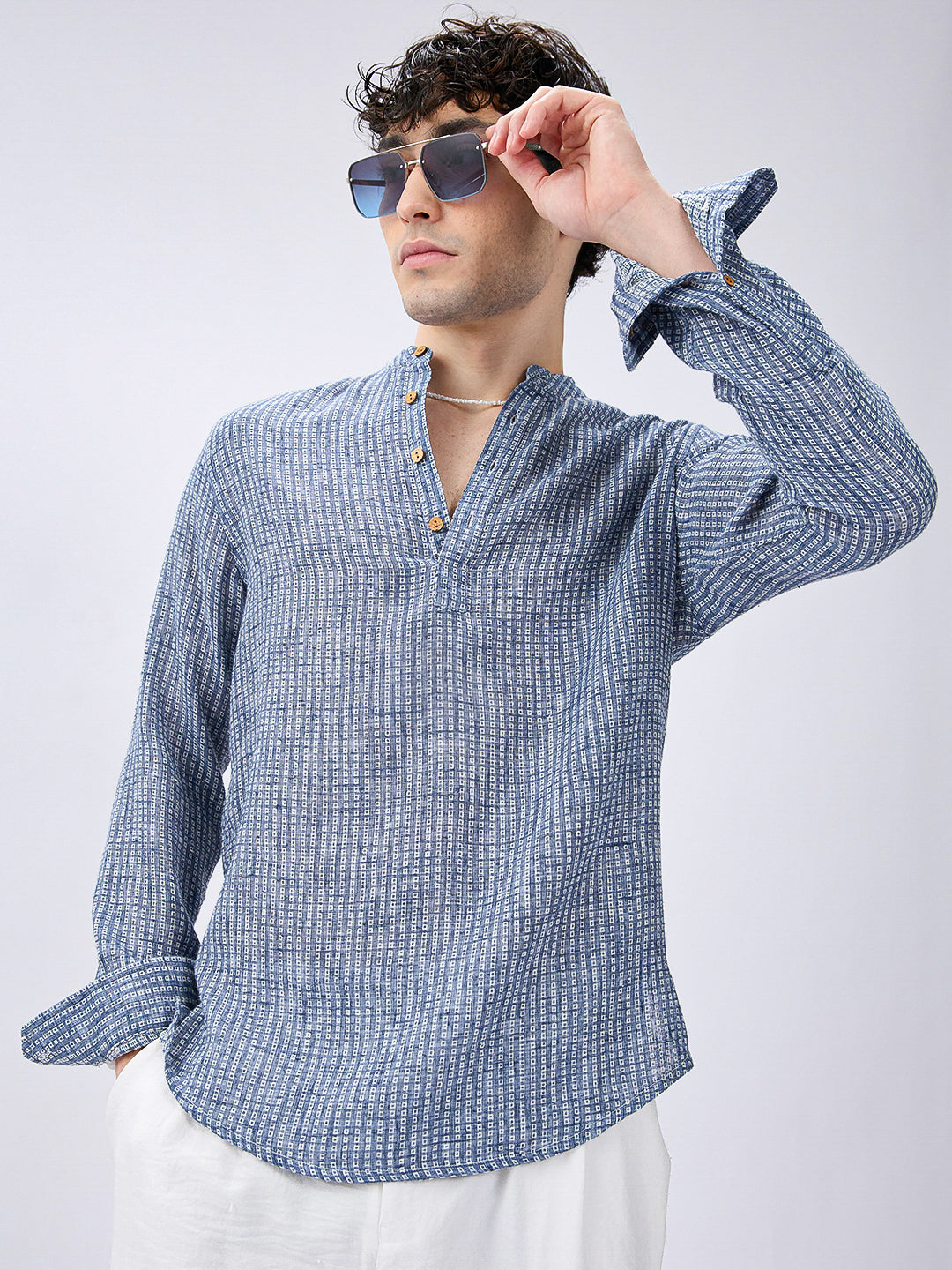 Blue Mini Square Detail Weave Kurta