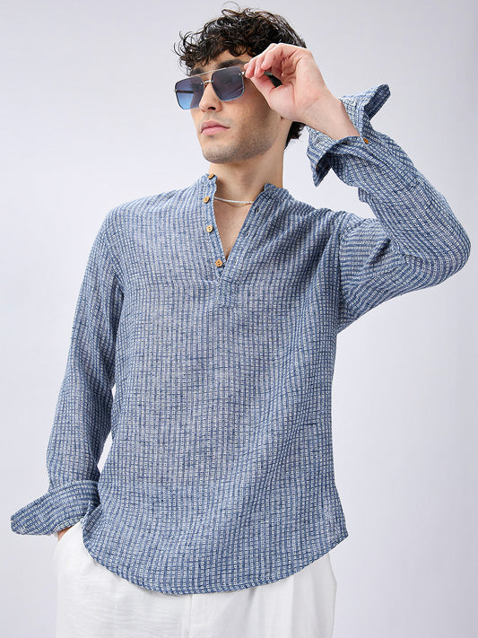 Blue Mini Square Detail Weave Kurta