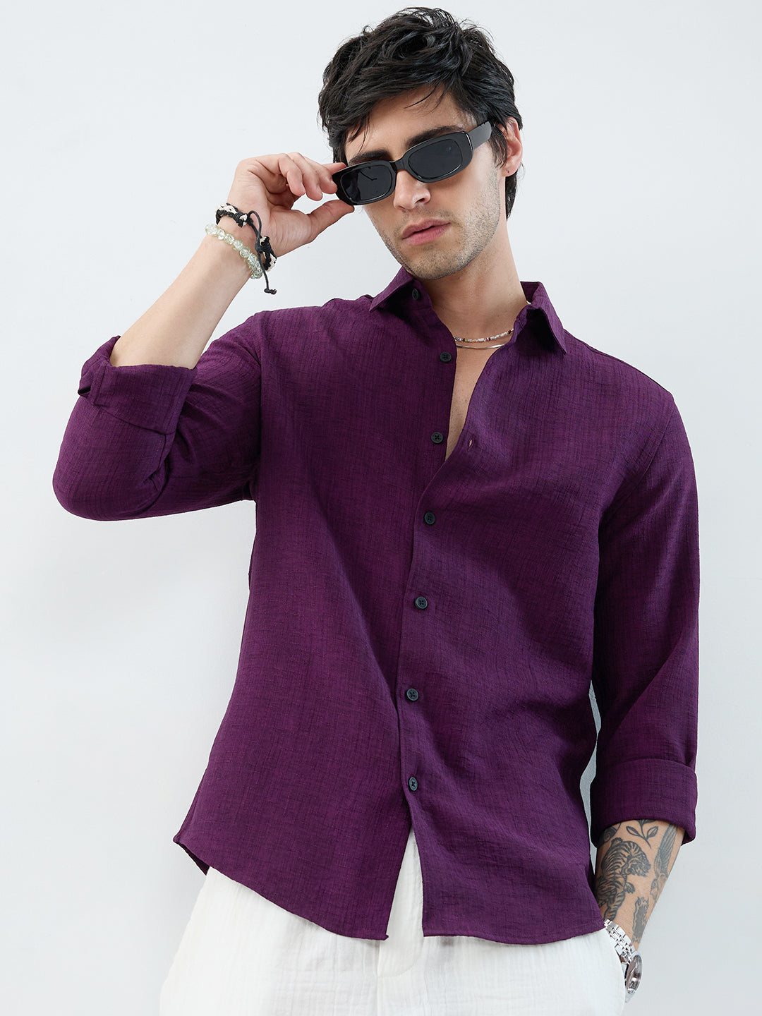 Mulberry Plum Slub Textured Everyday Shirt