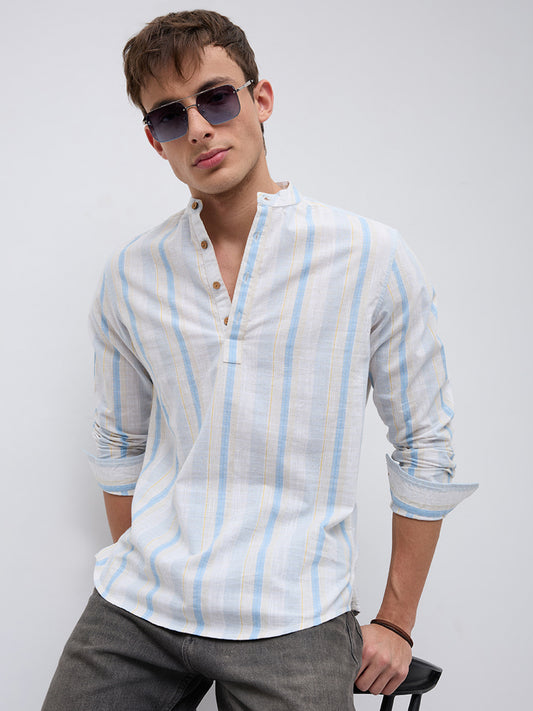 Blue Haze & Grey Vertical Stripe Kurta