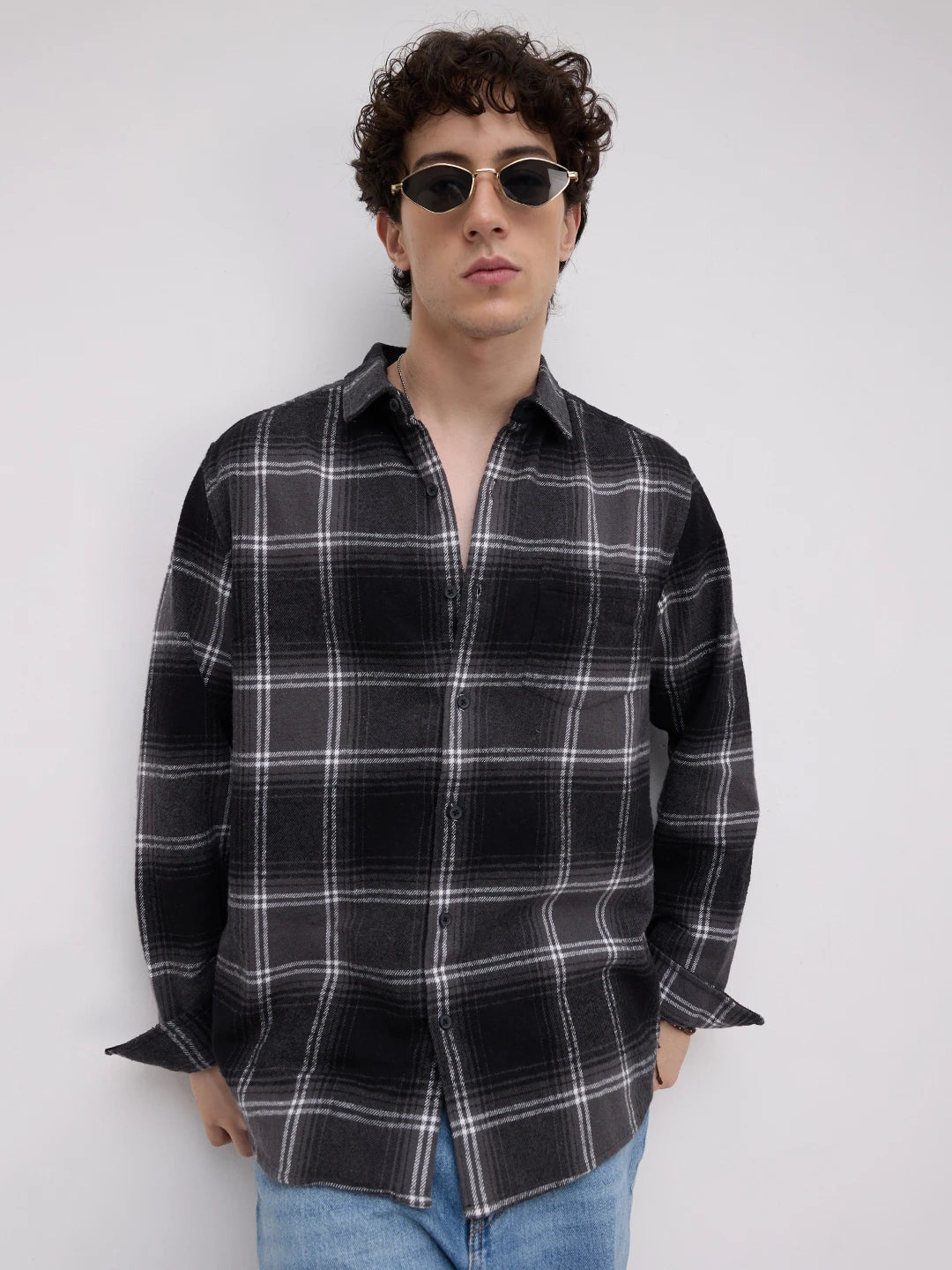 Black & White Tartan Checked Flannel Shirt