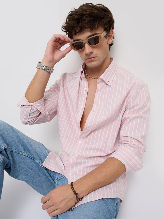 Pink Candy Striped Button-Down Collar Oxford Shirt