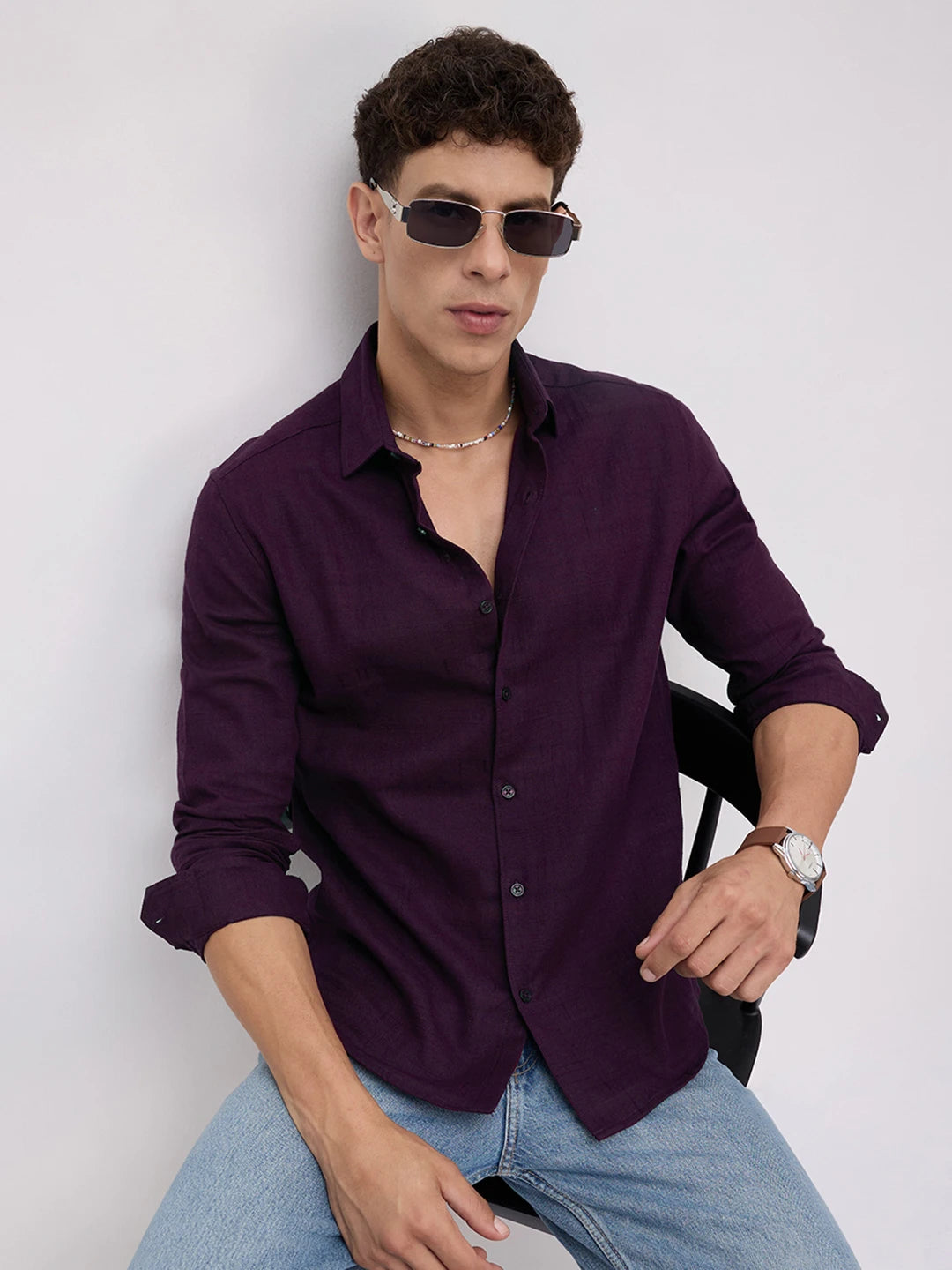 Wine Crossgrain Micro Textured Shirt