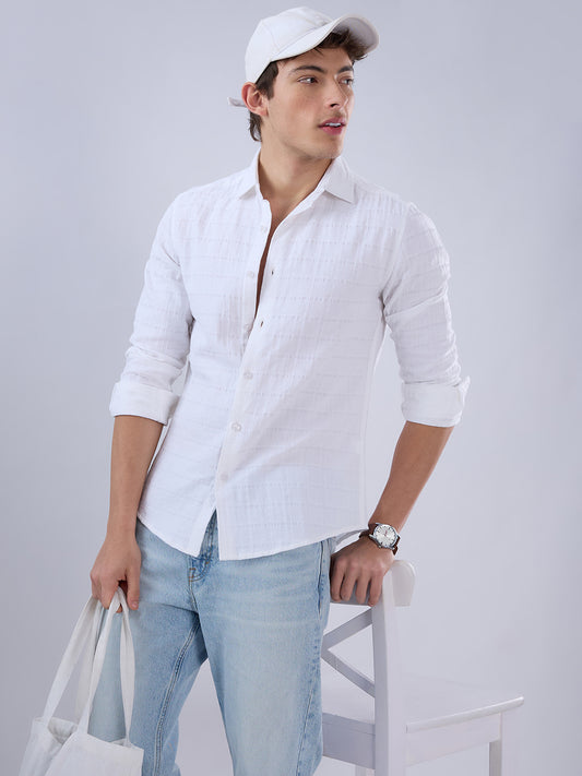 Luxe Pearl White Double Coth Seersucker Checked Shirt