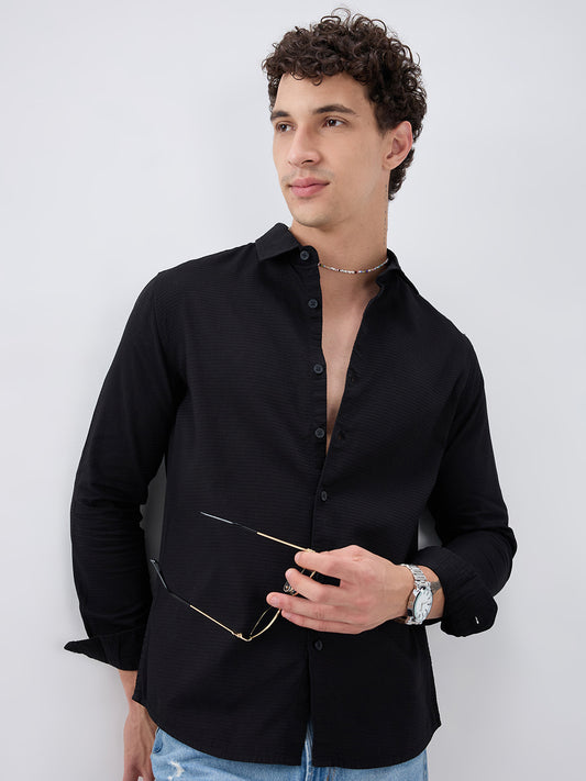 Jade Black Textured Knit Shirt