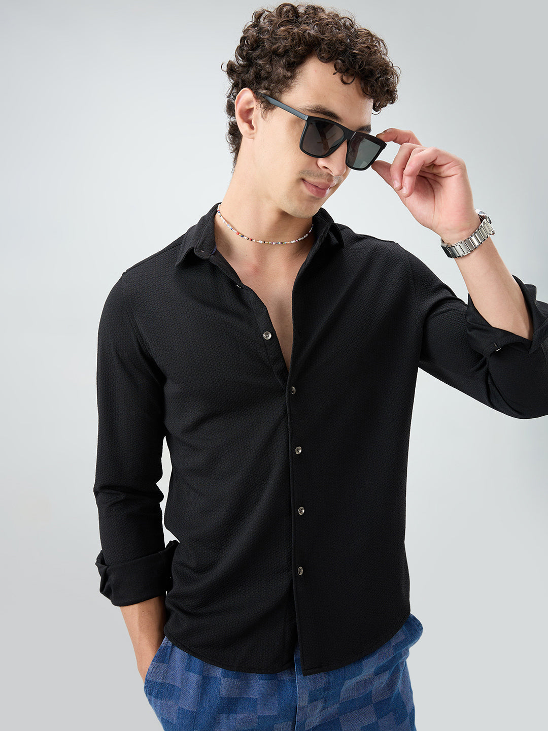 Classic Black Textured Shirt