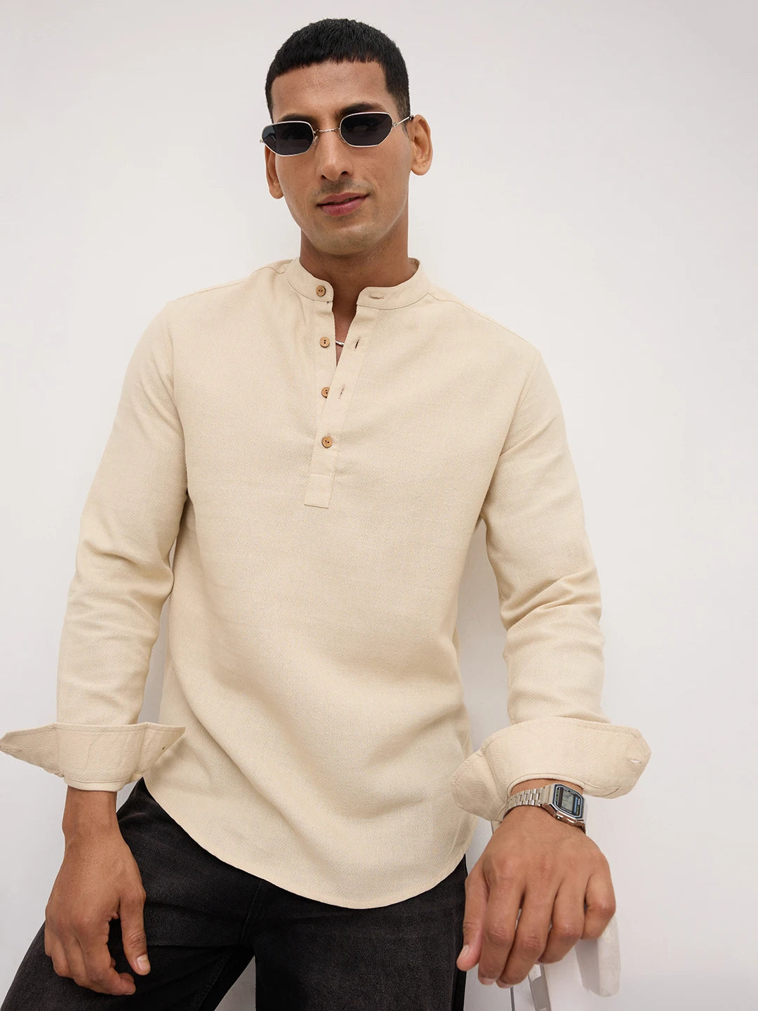 Bisque Beige Fine Diamond Weave Kurta