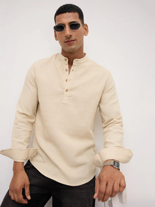 Bisque Beige Fine Diamond Weave Kurta