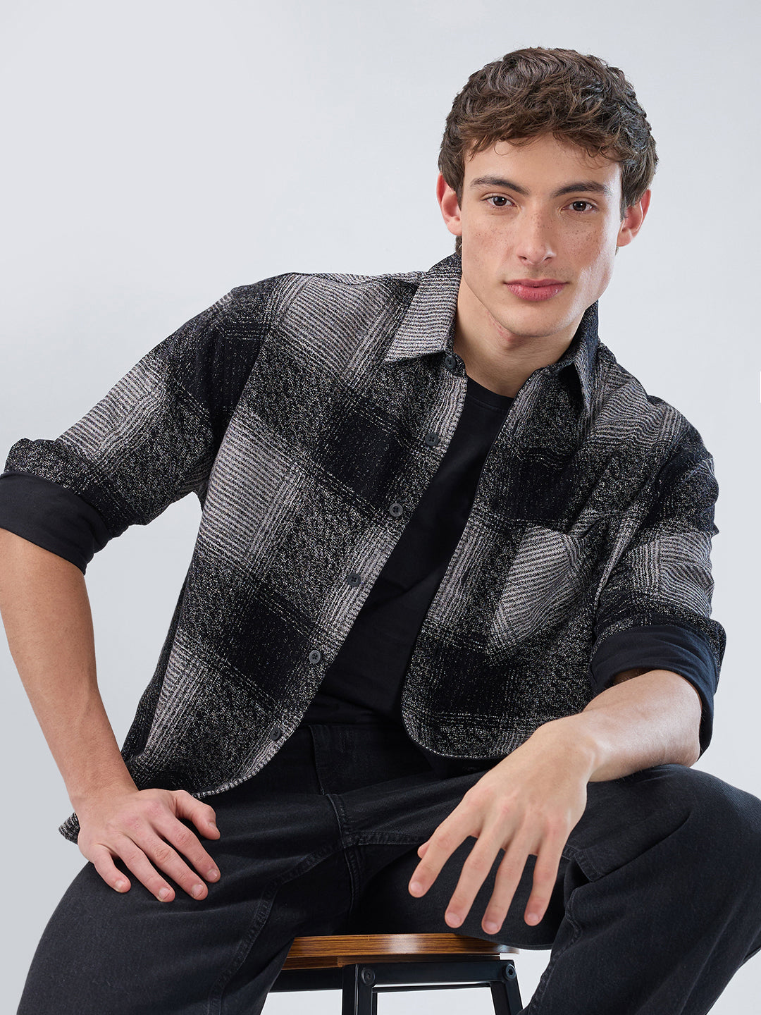 Static Monochrome Corduroy Boxy Fit Crop Overshirt