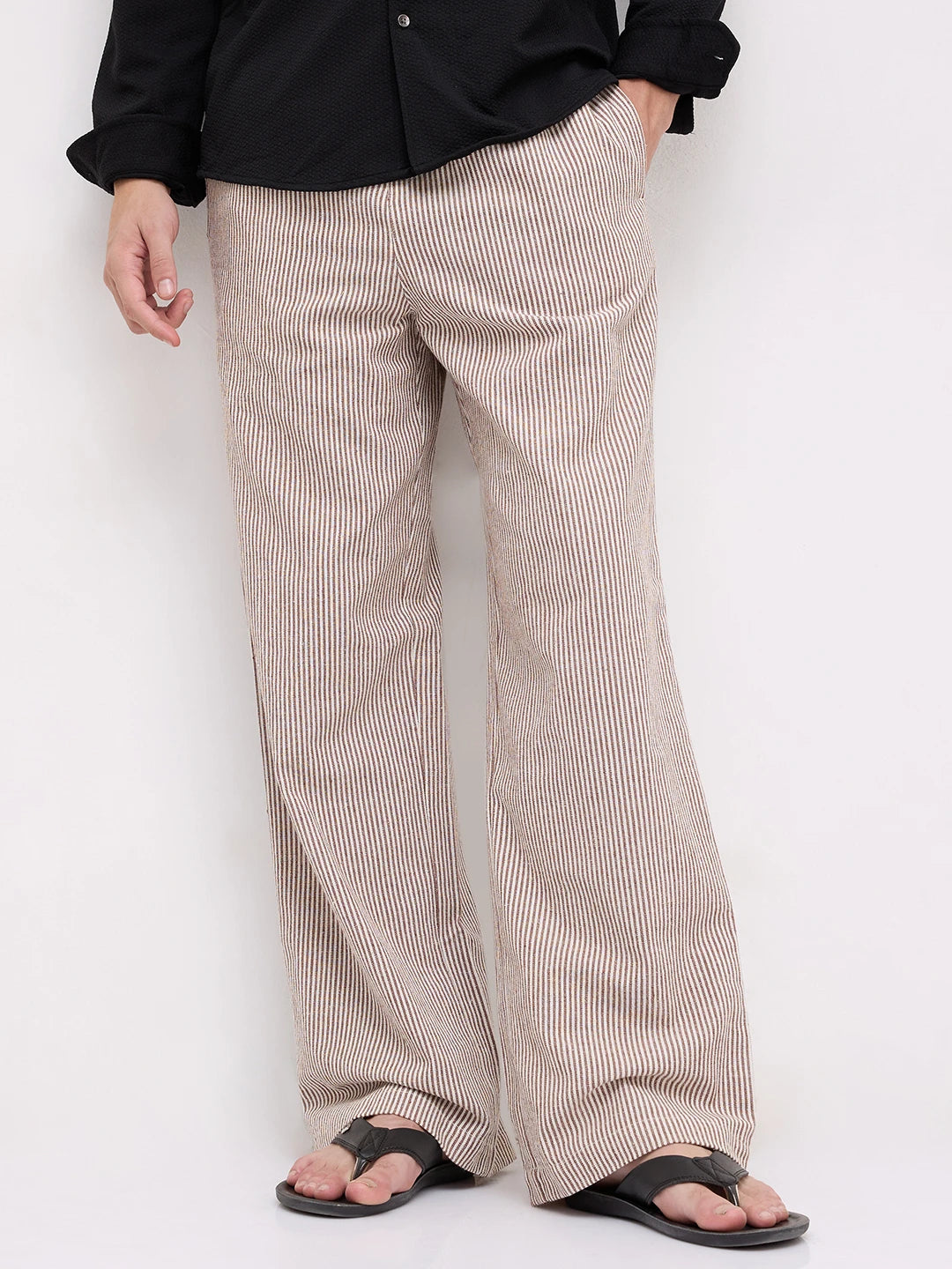 Brown & Ivory Striped Wide Leg Trousers