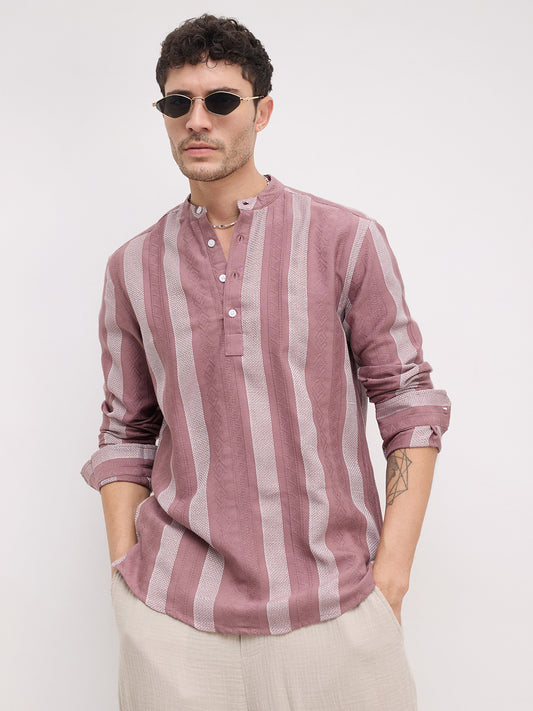 Dusty Mauve Artisan Contrast Loom Striped Kurta