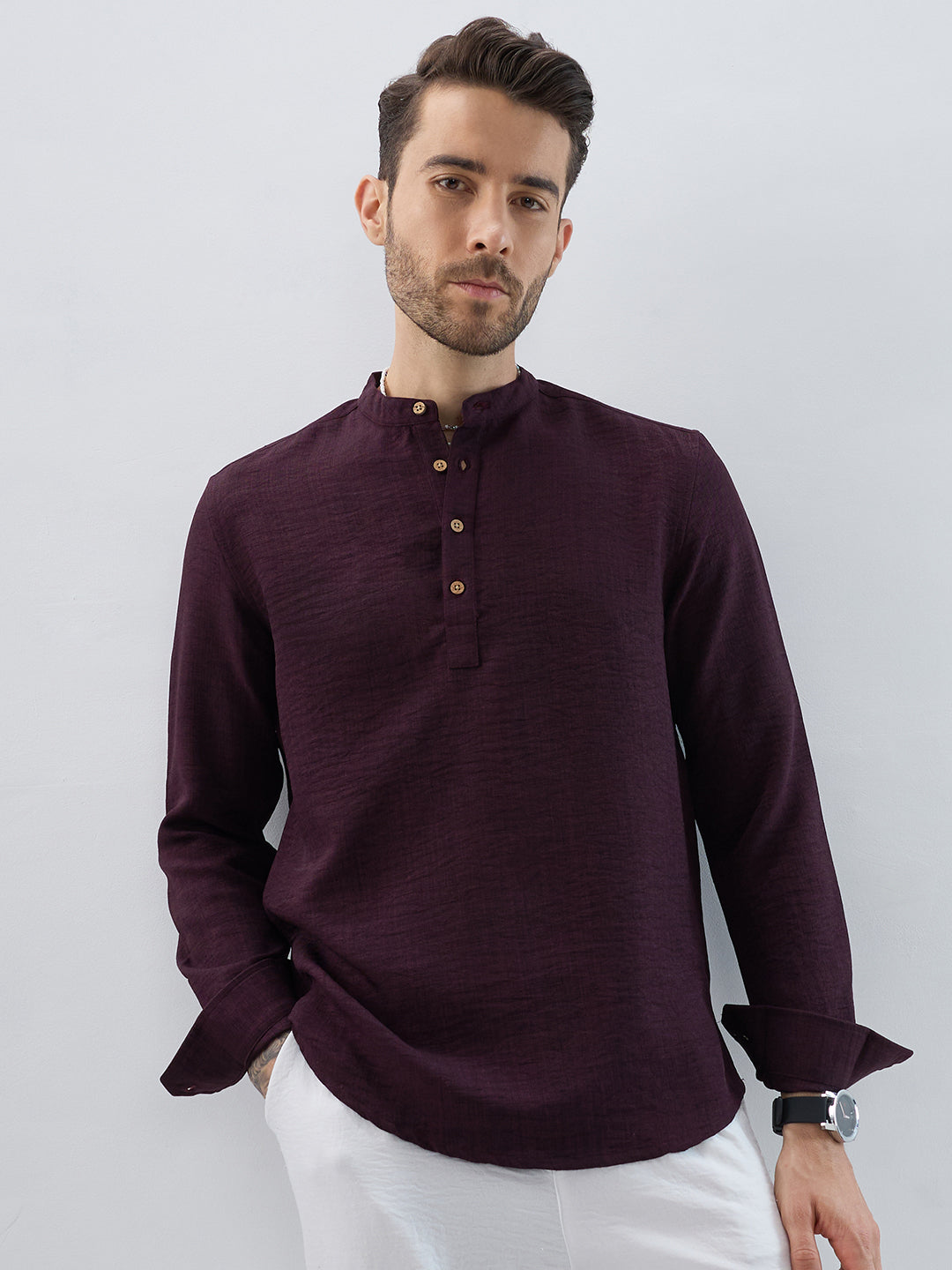 Elegant Slub Textued Plum Kurta