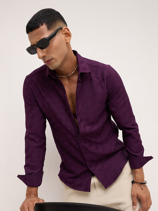 Deep Wine Contour Weave Evening Shirt