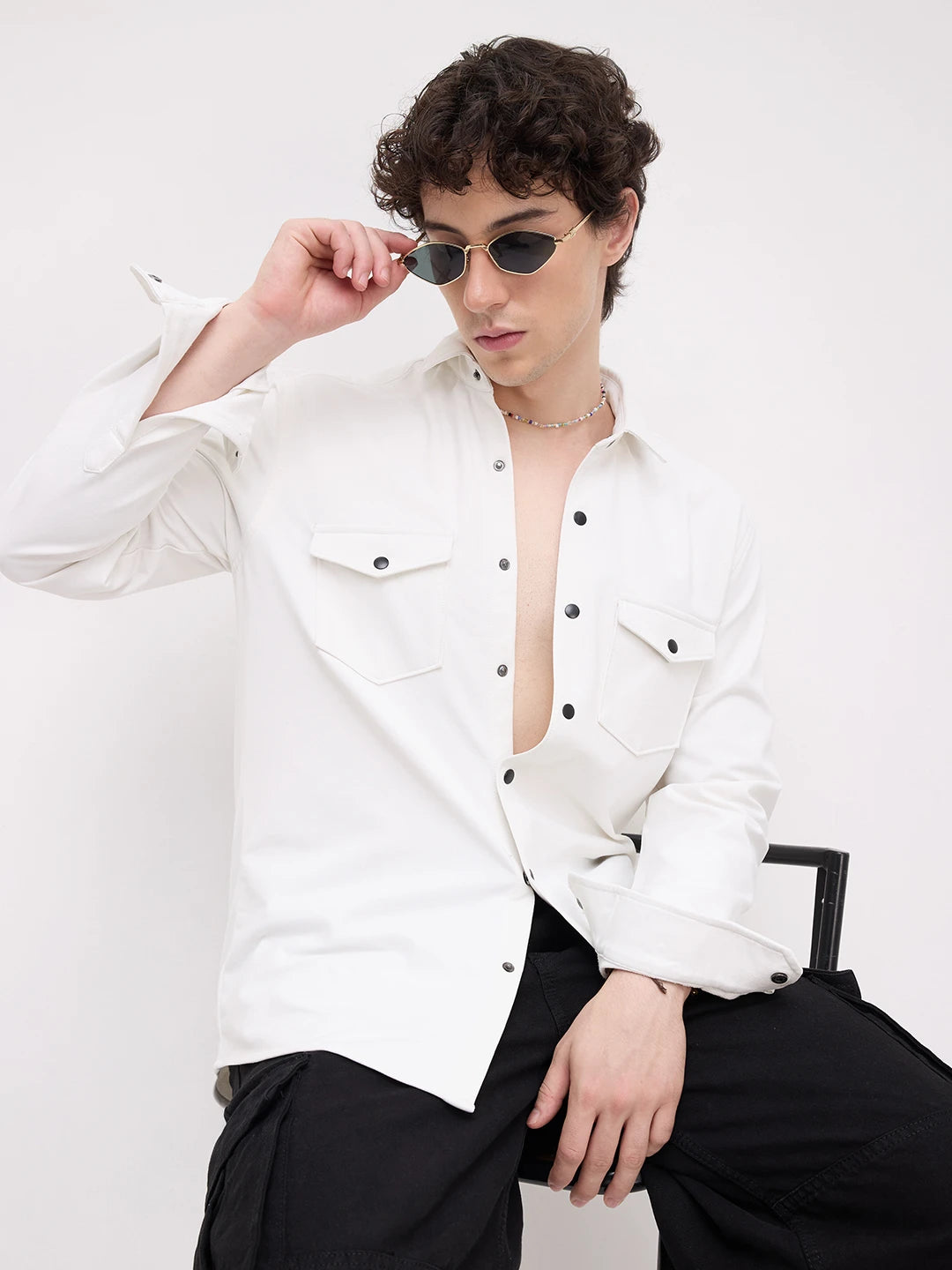 Snow White Twin Pocket Knitted Shirt